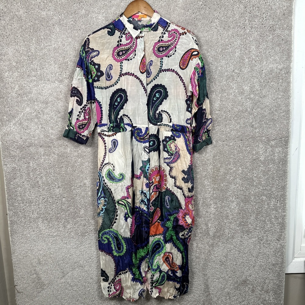 Vilagallo Shirt Dress Size EUR 36 Midi V-Neck 3/4 Sleeve Paisley Floral Whimsy